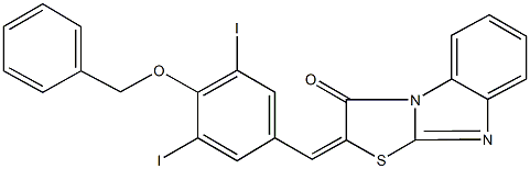 2-[4-(benzyloxy)-3,5-diiodobenzylidene][1,3]thiazolo[3,2-a]benzimidazol-3(2H)-one 구조식 이미지