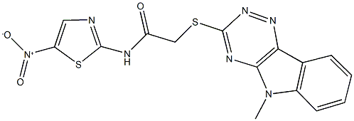 N-{5-nitro-1,3-thiazol-2-yl}-2-[(5-methyl-5H-[1,2,4]triazino[5,6-b]indol-3-yl)sulfanyl]acetamide 구조식 이미지