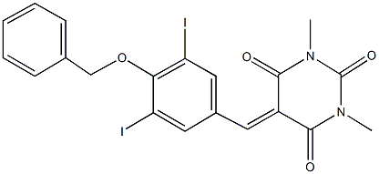 5-[4-(benzyloxy)-3,5-diiodobenzylidene]-1,3-dimethyl-2,4,6(1H,3H,5H)-pyrimidinetrione 구조식 이미지