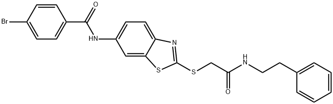 4-bromo-N-[2-({2-oxo-2-[(2-phenylethyl)amino]ethyl}sulfanyl)-1,3-benzothiazol-6-yl]benzamide 구조식 이미지