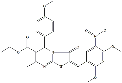 ethyl 2-{5-nitro-2,4-dimethoxybenzylidene}-5-(4-methoxyphenyl)-7-methyl-3-oxo-2,3-dihydro-5H-[1,3]thiazolo[3,2-a]pyrimidine-6-carboxylate 구조식 이미지