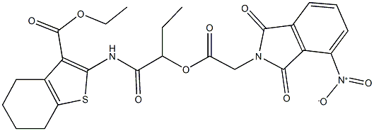 ethyl 2-({2-[({4-nitro-1,3-dioxo-1,3-dihydro-2H-isoindol-2-yl}acetyl)oxy]butanoyl}amino)-4,5,6,7-tetrahydro-1-benzothiophene-3-carboxylate Structure