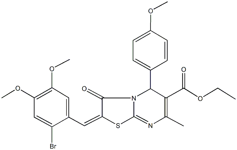 ethyl 2-(2-bromo-4,5-dimethoxybenzylidene)-5-(4-methoxyphenyl)-7-methyl-3-oxo-2,3-dihydro-5H-[1,3]thiazolo[3,2-a]pyrimidine-6-carboxylate 구조식 이미지