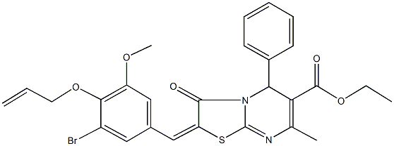 ethyl 2-[4-(allyloxy)-3-bromo-5-methoxybenzylidene]-7-methyl-3-oxo-5-phenyl-2,3-dihydro-5H-[1,3]thiazolo[3,2-a]pyrimidine-6-carboxylate Structure