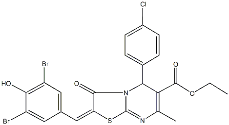 ethyl 5-(4-chlorophenyl)-2-(3,5-dibromo-4-hydroxybenzylidene)-7-methyl-3-oxo-2,3-dihydro-5H-[1,3]thiazolo[3,2-a]pyrimidine-6-carboxylate Structure