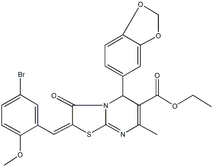 ethyl 5-(1,3-benzodioxol-5-yl)-2-(5-bromo-2-methoxybenzylidene)-7-methyl-3-oxo-2,3-dihydro-5H-[1,3]thiazolo[3,2-a]pyrimidine-6-carboxylate Structure