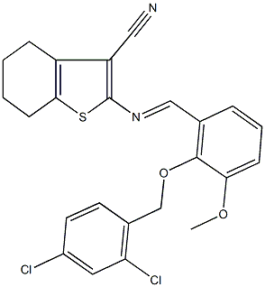 2-({2-[(2,4-dichlorobenzyl)oxy]-3-methoxybenzylidene}amino)-4,5,6,7-tetrahydro-1-benzothiophene-3-carbonitrile 구조식 이미지