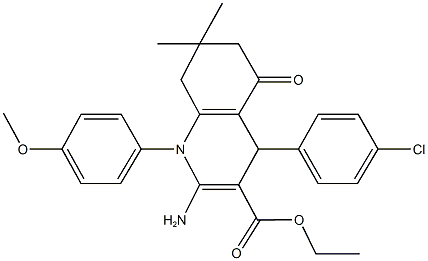 ethyl 2-amino-4-(4-chlorophenyl)-1-(4-methoxyphenyl)-7,7-dimethyl-5-oxo-1,4,5,6,7,8-hexahydro-3-quinolinecarboxylate 구조식 이미지