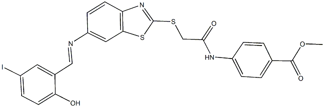 methyl 4-{[({6-[(2-hydroxy-5-iodobenzylidene)amino]-1,3-benzothiazol-2-yl}sulfanyl)acetyl]amino}benzoate Structure