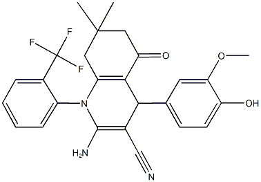 2-amino-4-(4-hydroxy-3-methoxyphenyl)-7,7-dimethyl-5-oxo-1-[2-(trifluoromethyl)phenyl]-1,4,5,6,7,8-hexahydro-3-quinolinecarbonitrile 구조식 이미지