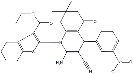 ethyl 2-(2-amino-3-cyano-4-{3-nitrophenyl}-7,7-dimethyl-5-oxo-5,6,7,8-tetrahydro-1(4H)-quinolinyl)-4,5,6,7-tetrahydro-1-benzothiophene-3-carboxylate Structure