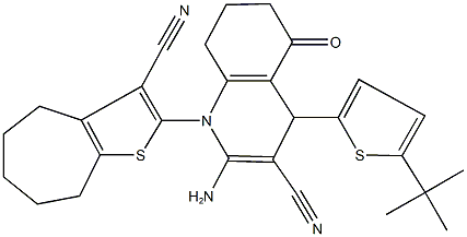 2-amino-4-(5-tert-butyl-2-thienyl)-1-(3-cyano-5,6,7,8-tetrahydro-4H-cyclohepta[b]thien-2-yl)-5-oxo-1,4,5,6,7,8-hexahydro-3-quinolinecarbonitrile 구조식 이미지