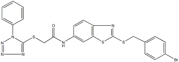 N-{2-[(4-bromobenzyl)sulfanyl]-1,3-benzothiazol-6-yl}-2-[(1-phenyl-1H-tetraazol-5-yl)sulfanyl]acetamide Structure