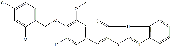 2-{4-[(2,4-dichlorobenzyl)oxy]-3-iodo-5-methoxybenzylidene}[1,3]thiazolo[3,2-a]benzimidazol-3(2H)-one 구조식 이미지