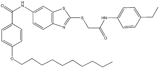 4-(decyloxy)-N-(2-{[2-(4-ethylanilino)-2-oxoethyl]sulfanyl}-1,3-benzothiazol-6-yl)benzamide 구조식 이미지