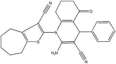 2-amino-1-(3-cyano-5,6,7,8-tetrahydro-4H-cyclohepta[b]thien-2-yl)-5-oxo-4-phenyl-1,4,5,6,7,8-hexahydro-3-quinolinecarbonitrile Structure