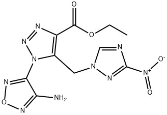 ethyl 1-(4-amino-1,2,5-oxadiazol-3-yl)-5-({3-nitro-1H-1,2,4-triazol-1-yl}methyl)-1H-1,2,3-triazole-4-carboxylate 구조식 이미지