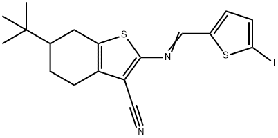 6-tert-butyl-2-{[(5-iodo-2-thienyl)methylene]amino}-4,5,6,7-tetrahydro-1-benzothiophene-3-carbonitrile Structure