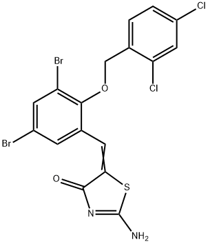 5-{3,5-dibromo-2-[(2,4-dichlorobenzyl)oxy]benzylidene}-2-imino-1,3-thiazolidin-4-one Structure