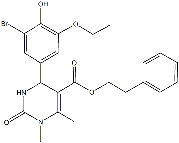 2-phenylethyl 4-(3-bromo-5-ethoxy-4-hydroxyphenyl)-1,6-dimethyl-2-oxo-1,2,3,4-tetrahydro-5-pyrimidinecarboxylate 구조식 이미지