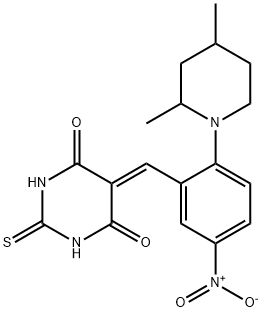 5-{2-(2,4-dimethyl-1-piperidinyl)-5-nitrobenzylidene}-2-thioxodihydro-4,6(1H,5H)-pyrimidinedione 구조식 이미지