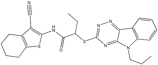 N-(3-cyano-4,5,6,7-tetrahydro-1-benzothiophen-2-yl)-2-[(5-propyl-5H-[1,2,4]triazino[5,6-b]indol-3-yl)sulfanyl]butanamide Structure