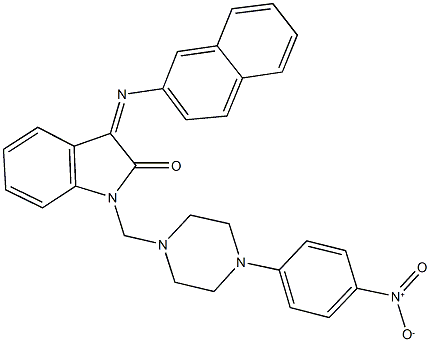 1-[(4-{4-nitrophenyl}-1-piperazinyl)methyl]-3-(2-naphthylimino)-1,3-dihydro-2H-indol-2-one Structure