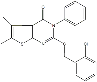 2-[(2-chlorobenzyl)sulfanyl]-5,6-dimethyl-3-phenylthieno[2,3-d]pyrimidin-4(3H)-one 구조식 이미지