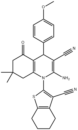 2-amino-1-(3-cyano-4,5,6,7-tetrahydro-1-benzothiophen-2-yl)-4-(4-methoxyphenyl)-7,7-dimethyl-5-oxo-1,4,5,6,7,8-hexahydro-3-quinolinecarbonitrile 구조식 이미지