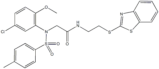N-[2-(1,3-benzothiazol-2-ylsulfanyl)ethyl]-2-{5-chloro-2-methoxy[(4-methylphenyl)sulfonyl]anilino}acetamide 구조식 이미지