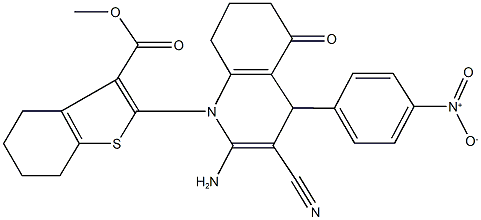methyl 2-(2-amino-3-cyano-4-{4-nitrophenyl}-5-oxo-5,6,7,8-tetrahydro-1(4H)-quinolinyl)-4,5,6,7-tetrahydro-1-benzothiophene-3-carboxylate 구조식 이미지