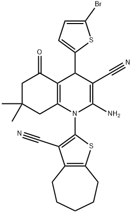 2-amino-4-(5-bromo-2-thienyl)-1-(3-cyano-5,6,7,8-tetrahydro-4H-cyclohepta[b]thiophen-2-yl)-7,7-dimethyl-5-oxo-1,4,5,6,7,8-hexahydro-3-quinolinecarbonitrile Structure