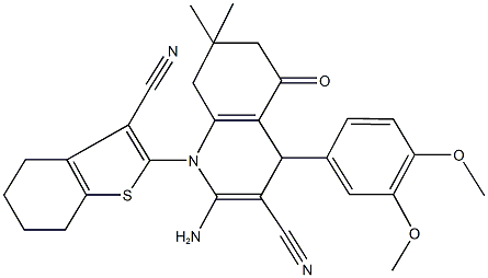 2-amino-1-(3-cyano-4,5,6,7-tetrahydro-1-benzothiophen-2-yl)-4-(3,4-dimethoxyphenyl)-7,7-dimethyl-5-oxo-1,4,5,6,7,8-hexahydro-3-quinolinecarbonitrile 구조식 이미지