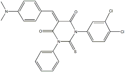 1-(3,4-dichlorophenyl)-5-[4-(dimethylamino)benzylidene]-3-phenyl-2-thioxodihydro-4,6(1H,5H)-pyrimidinedione 구조식 이미지