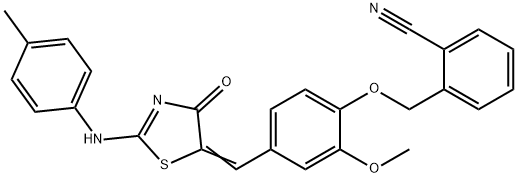 2-{[2-methoxy-4-({2-[(4-methylphenyl)imino]-4-oxo-1,3-thiazolidin-5-ylidene}methyl)phenoxy]methyl}benzonitrile 구조식 이미지