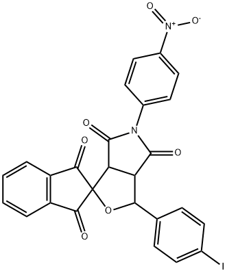 1-(4-iodophenyl)-5-(4-nitrophenyl)-3a,6a-dihydrospiro(1H-furo[3,4-c]pyrrole--3,2'-[1'H]-indene)-1',3',4,6(2'H,3H,5H)-tetrone Structure
