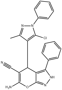 6-amino-4-(5-chloro-3-methyl-1-phenyl-1H-pyrazol-4-yl)-3-phenyl-1,4-dihydropyrano[2,3-c]pyrazole-5-carbonitrile 구조식 이미지