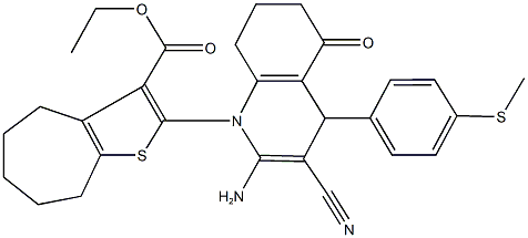 ethyl 2-(2-amino-3-cyano-4-[4-(methylsulfanyl)phenyl]-5-oxo-5,6,7,8-tetrahydro-1(4H)-quinolinyl)-5,6,7,8-tetrahydro-4H-cyclohepta[b]thiophene-3-carboxylate Structure