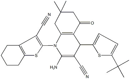 2-amino-4-[5-(tert-butyl)-2-thienyl]-1-(3-cyano-4,5,6,7-tetrahydro-1-benzothiophen-2-yl)-7,7-dimethyl-5-oxo-1,4,5,6,7,8-hexahydro-3-quinolinecarbonitrile Structure