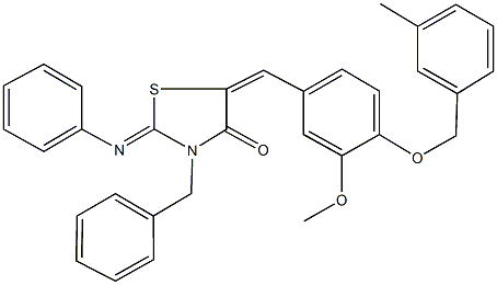 3-benzyl-5-{3-methoxy-4-[(3-methylbenzyl)oxy]benzylidene}-2-(phenylimino)-1,3-thiazolidin-4-one Structure