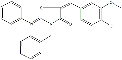 3-benzyl-5-(4-hydroxy-3-methoxybenzylidene)-2-(phenylimino)-1,3-thiazolidin-4-one 구조식 이미지