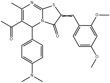 6-acetyl-2-(2,4-dimethoxybenzylidene)-5-[4-(dimethylamino)phenyl]-7-methyl-5H-[1,3]thiazolo[3,2-a]pyrimidin-3(2H)-one 구조식 이미지