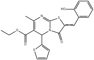 ethyl 2-(2-hydroxybenzylidene)-7-methyl-3-oxo-5-(2-thienyl)-2,3-dihydro-5H-[1,3]thiazolo[3,2-a]pyrimidine-6-carboxylate 구조식 이미지