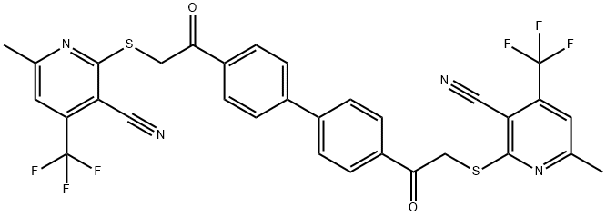 2-({2-[4'-({[3-cyano-6-methyl-4-(trifluoromethyl)-2-pyridinyl]sulfanyl}acetyl)[1,1'-biphenyl]-4-yl]-2-oxoethyl}sulfanyl)-6-methyl-4-(trifluoromethyl)nicotinonitrile 구조식 이미지