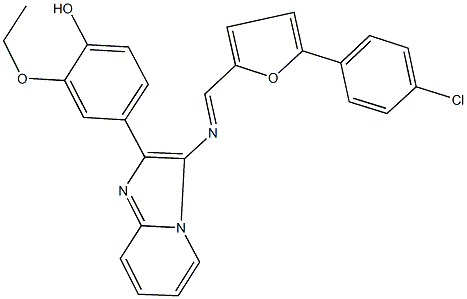 4-[3-({[5-(4-chlorophenyl)-2-furyl]methylene}amino)imidazo[1,2-a]pyridin-2-yl]-2-ethoxyphenol Structure