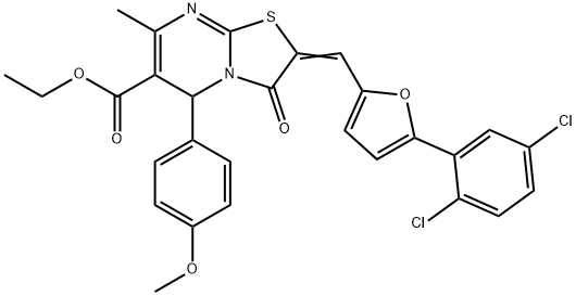 ethyl 2-{[5-(2,5-dichlorophenyl)-2-furyl]methylene}-5-(4-methoxyphenyl)-7-methyl-3-oxo-2,3-dihydro-5H-[1,3]thiazolo[3,2-a]pyrimidine-6-carboxylate 구조식 이미지