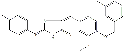 5-{3-methoxy-4-[(3-methylbenzyl)oxy]benzylidene}-2-[(4-methylphenyl)imino]-1,3-thiazolidin-4-one 구조식 이미지