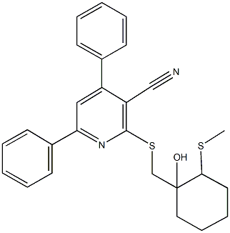 2-({[1-hydroxy-2-(methylsulfanyl)cyclohexyl]methyl}sulfanyl)-4,6-diphenylnicotinonitrile 구조식 이미지