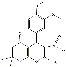 2-amino-4-(3,4-dimethoxyphenyl)-3-nitro-7,7-dimethyl-4,6,7,8-tetrahydro-5H-chromen-5-one 구조식 이미지