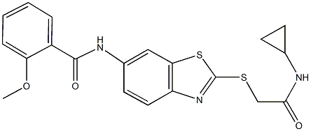 N-(2-{[2-(cyclopropylamino)-2-oxoethyl]sulfanyl}-1,3-benzothiazol-6-yl)-2-methoxybenzamide 구조식 이미지